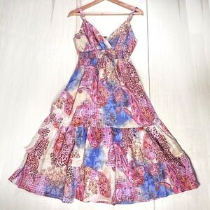 NWT‎ Chaudry KC Dress S Paisley Lightweight Sundress Tiered Ruffle Cotton